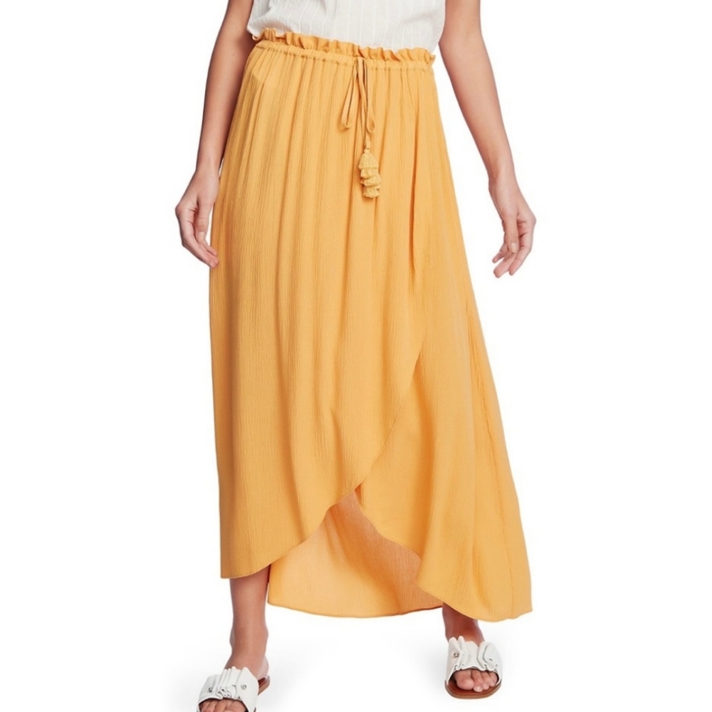 1. STATE Wrap Front Crinkle Midi Skirt